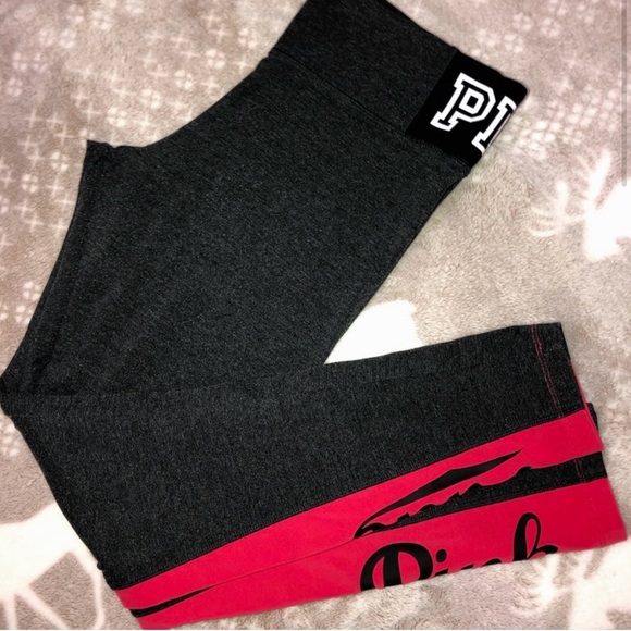 PINK Victoria's Secret Gray and Red Leggings S - Picture 1 of 5